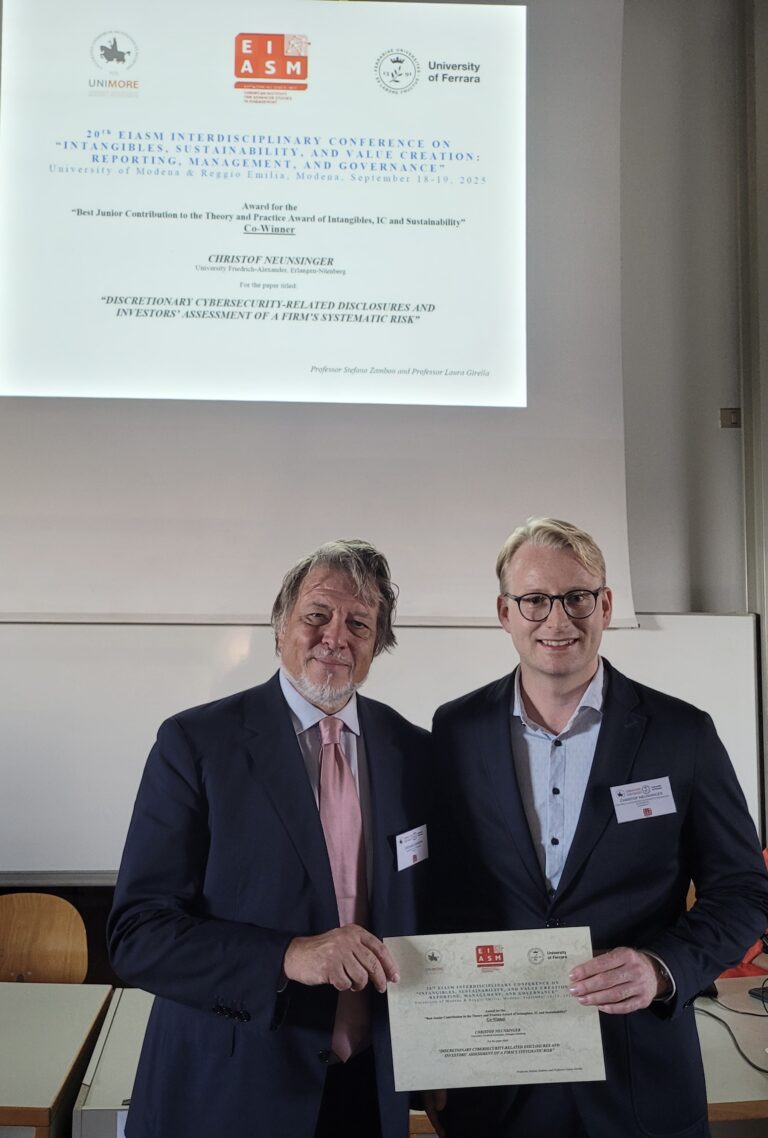 WiSo-Research Paper awarded at the “20th EIASM Interdisciplinary Conference on Intangibles, Sustainability, and Value Creation: Reporting, Management, and Governance” in Modena, Italy (September 18-19, 2025)